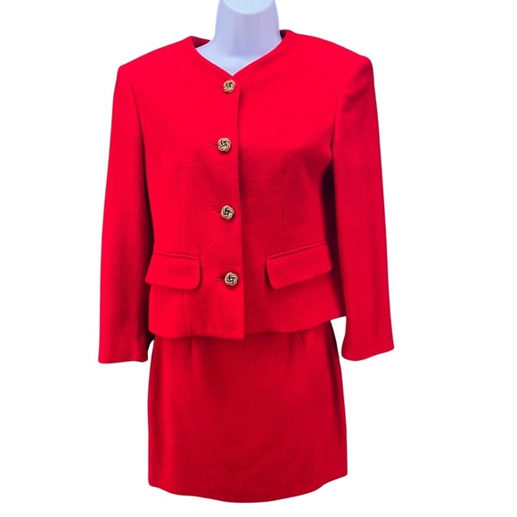 United Colors of Benetton Vintage Wool Skirt‎ Suit Red 4